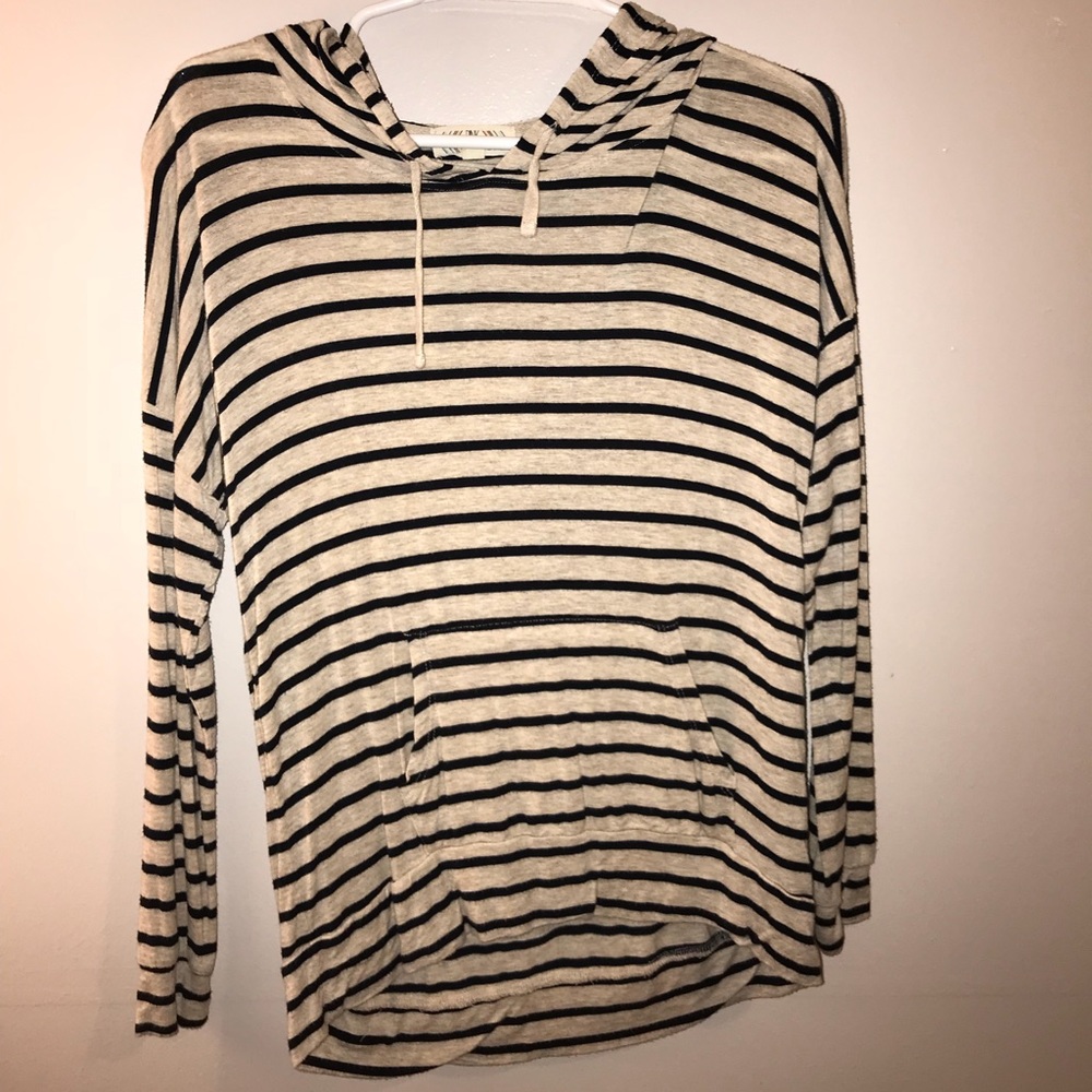 Black and Cream Striped Hoodie